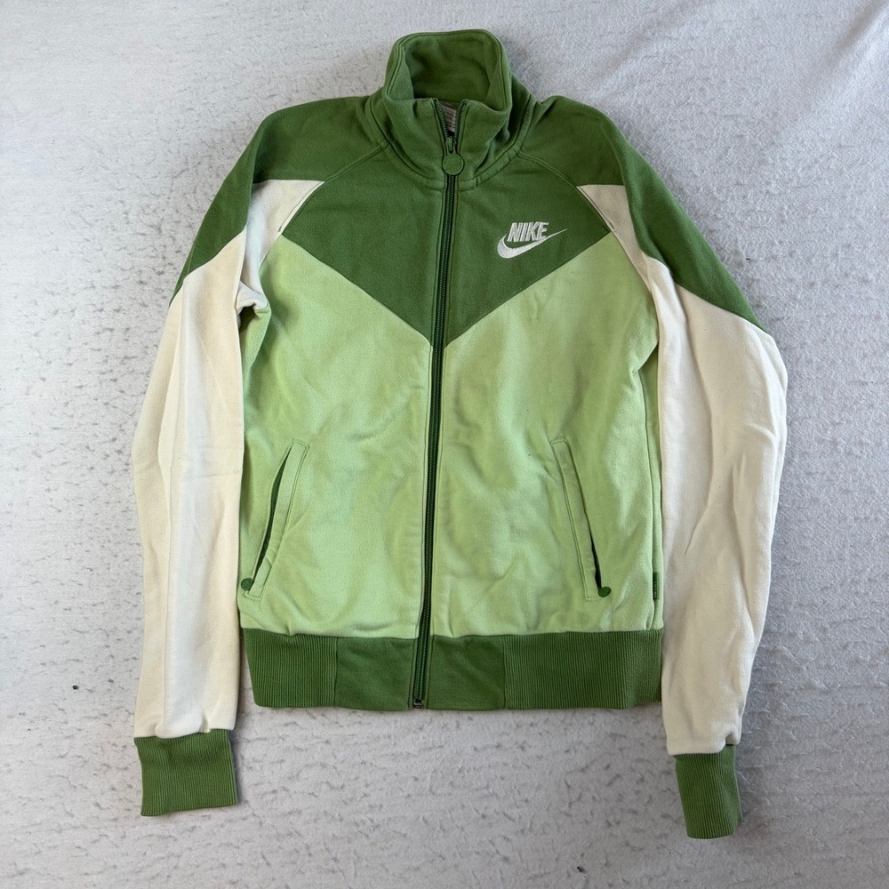 Nike Track Jacket Womens Large Green Colorblock Full Zip Embroidered Logo
